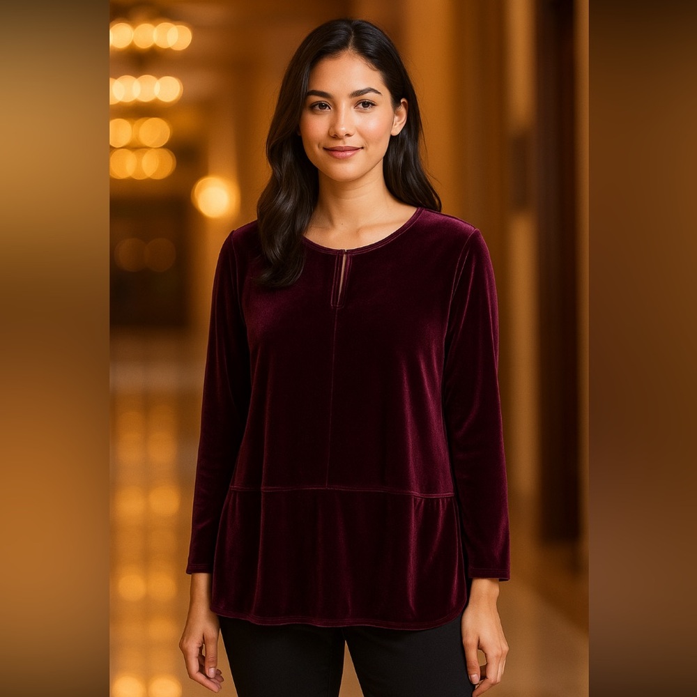 Lauren Ralph Lauren Purple Long Sleeve Velvet Tunic Size M